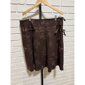 Brown Wool Blend Floral Wrap Skirt XL Embroidered Y2K Boho‎ Cottagecore Tie